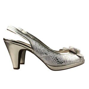 Anne Klein Womens Size 9M AKEtta 2 Gold Peep Toe Slingback High Heel Dress Pumps